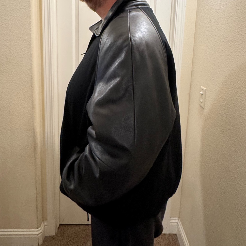 Excelled Men’s Collection Black Bomber Jacket with Leather Sleeves XXXXL - Picture 13 of 16